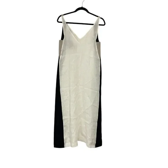 Massimo Dutti Womens Midi Dress XS White Black Linen Sleeveless 6698/231 NWT - Picture 5 of 11